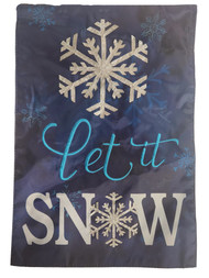 Winter Holiday 3D Royal Blue Embroidered Let It Snow Garden Flag Sparkly Cutouts