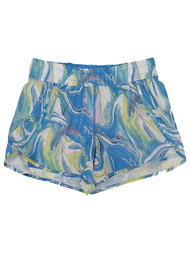 Womens Avia Blue White and Yellow Athletic Run Shorts With Zippered Pocket Large