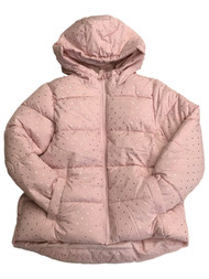 Girls Metallic Pink Polka Dot Ski Jacket Hooded Winter Puffer Coat
