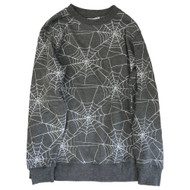 Womens Gray Spiderweb Print Halloween Spider Sweatshirt Sweat Shirt
