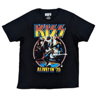 KISS Mens Black Alive 75 Graphic Print Band Shirt Short Sleeve T-Shirt