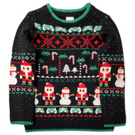 Boys Black Snowflake, Santa Gamer Christmas Holiday Sweater