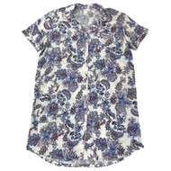 Womens Blue Floral Paisley Collar Sleepshirt Sleep Night Shirt Nightgown