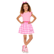 Girls Barbie Pink Gingham Tutu Skirt & Bow Halloween Dress Up Costume