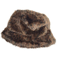 Womens Soft Plush Brown Leopard Print Fleece Lined Bucket Hat Cap