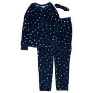Womens Silky Blue Plush Polka Dot Pajamas Sleep Set