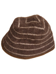 Womens Brown Striped Angora Blend Bucket Hat Cap