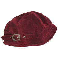 Womens Red Velvet Bucket Hat Cap With Silver Buckle