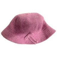 Womens  Soft Purple Fuzzy Angora Wool Blend Bucket Hat Cap w/Bow