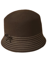 Womens Brown Wool Formed Bucket Hat Cap Tan Stitch