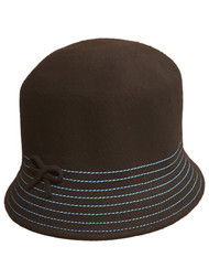 Womens Brown Wool Bucket Hat Cap Blue Stitch