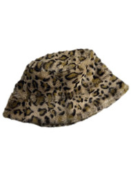 Isotoner Womens Fluffy Brown Leopard Print Bucket Hat Cap