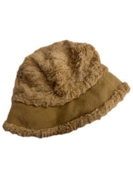 Isotoner Womens Tan Fluffy Textured Fleece Stripe Bucket Hat Cap