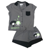 Womens Beetlejuice Pajamas Gray Halloween Shorts & Top Sleep Set