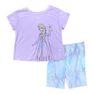 Disney Girls Frozen Elsa Lavendar Purple Pajamas Shorts & Tee Sleep Set