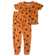 Womens Orange Black Cat Halloween Pajamas Joggers & Top Sleep Set