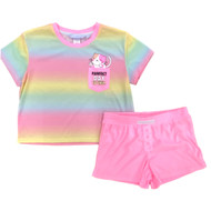 Girls Pink Yellow Green Ombre Tee Shirt T-Shirt & Shorts Pajama Set M 10/12