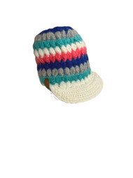 Womens Green Blue Pink White Striped Newsboy Cap Hat