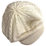 Womens Ivory White Stretchy Soft Knit Newsboy Cap Hat