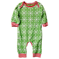 Infant Boy & Girl Green Snowflake Thermal Long Sleeve Romper Size 0-3 Months
