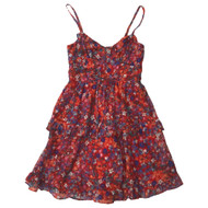 Womens (Junior's) Red Floral Ruffled Sleeveless Fit & Flare Sun Dress