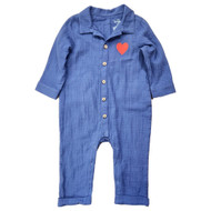 Cat & Jack Infant & Toddler Boys Blue With Heart Button Front Romper