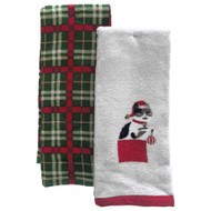 Christmas Plaid Kitty Cat Kitchen Towel Set, 2 Terry Dish Towels
