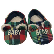 Dearfoams Infant Boys & Girls Red & Green Plaid Baby Bear Slippers 5-6
