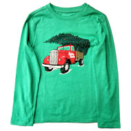 Boys Green Long Sleeve Christmas Tree In A Truck T-Shirt Tee Shirt
