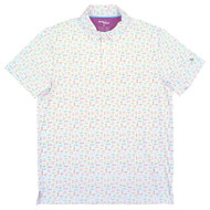 Birdie Bound Mens White Printed Short Sleeve Golf Polo Shirt