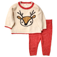 Infant Boys & Girl Red & Tan Sweater & Pants Christmas Outfit Set
