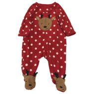 Carters Infant Girls Red Polka Dot Reindeer Sleeper Holiday Pajamas