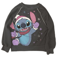 Disney Stitch Girls Gray Santa Christmas Holiday Sweatshirt Sweat Shirt
