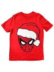 Marvel Boys Red Spider-Man Wearing Santa Hat Christmas Tee T-Shirt