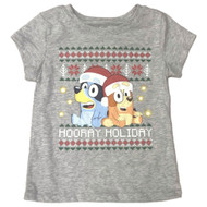 Girls Gray Bluey & Bingo Snowflake Christmas Holiday T-Shirt Tee Shirt