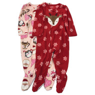 Carters Infant Girls 2pc Reindeer Santa & Penguin Sleeper Holiday Pajamas