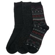 Muk Luks Womens 3 Pair Boot Socks Black Speck Ribbed & Geo Print