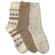Muk Luks Womens 3 Pair Boot Socks Tan & Gray Speck Ivory Geo