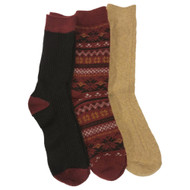 Muk Luks Womens 3 Pair Boot Socks Tan Black & Burgundy Geo