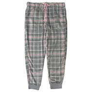 Womens Plush Pink & Gray Plaid Joggers Sleep Pants Pajama Bottoms