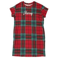 Womens Red & Green Merry Christmas Plaid Holiday Nightgown Sleepshirt