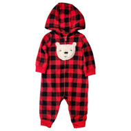 Carters Infant Boys Plush Red Buffalo Plaid Polar Bear Sleeper Pajama
