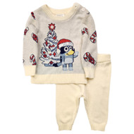 Infant & Toddler Boys Off White Bluey Christmas Sweater & Pants Outfit