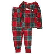 Womens Red Plaid Merry Christmas Holiday Pajamas Joggers & Top Sleep Set