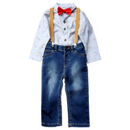 Infant Boys Blue Candy Cane Print Shirt & Jeans Christmas Outfit Set