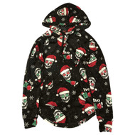 Womens Lightweight Velour Santa Skull Christmas Holiday Hoodie Sweatshirt