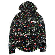 Womens Lightweight Velour Christmas Lights Holiday Hoodie Sweatshirt