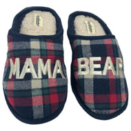 Dearfoams Womens Green Red Plaid Check Sherpa Mama Bear Holiday Slippers