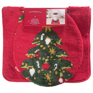 Red Christmas Tree Contour Bath Rug & Toilet Lid Cover, Holiday Set