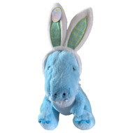 FAO Schwarz Plush 12" Blue Dinosaur T-Rex Stuffed Animal with Easter Bunny Ears